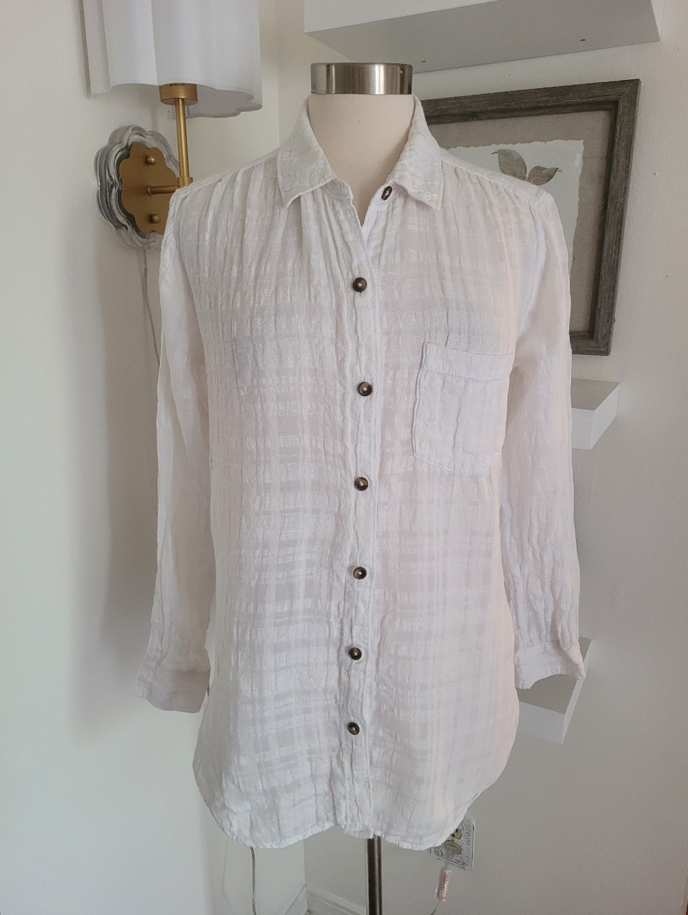 Pilcro And The Letterpress Lightweight White Button-Up Gauze Shirt Size 8